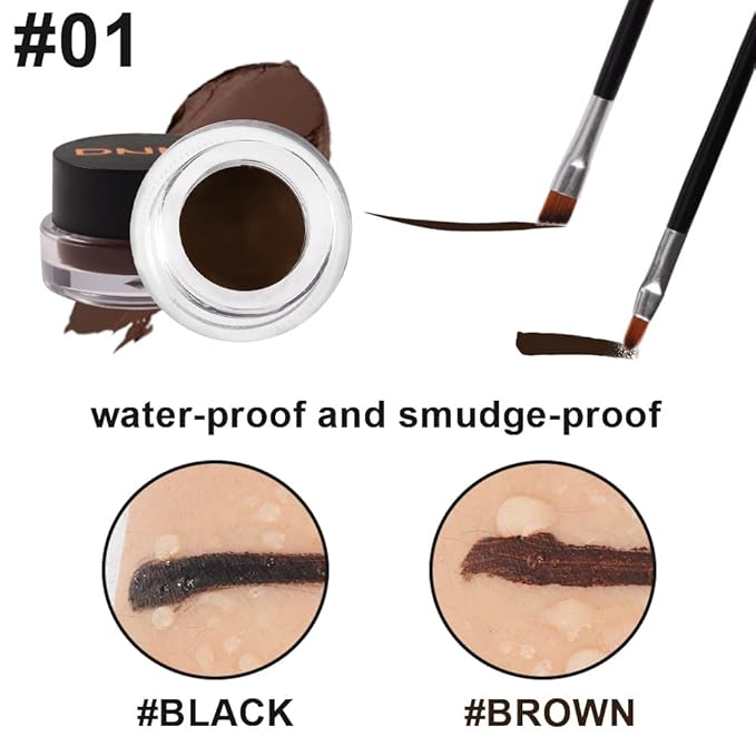 evpct 2 in 1 Black & Brown Gel Eyeliner Waterproof Smudge Proof for Waterline Eyebrow Cream Pomade Set with Brushes Long Wear delineador blanco Work Great with Eyebrow Eyeliner Face Body Paint Stick