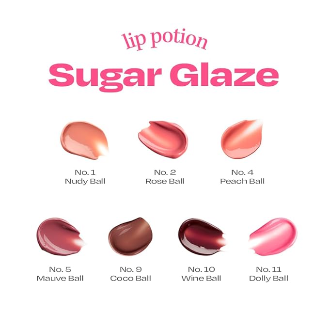 Lip Potion Sugar Glaze Tint | K-Beauty High-Shine & Long-Lasting Lip Tint | Hydrating, Non-Sticky Glossy Finish | 7 Shades | 0.3 Oz (No.10 Wine Ball)