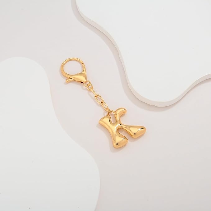 WOWORAMA Initial Letter Keychain for Women Chunky Gold Bubble Letter Bag Charm Purse Charm Personalized Keyrings Accessories