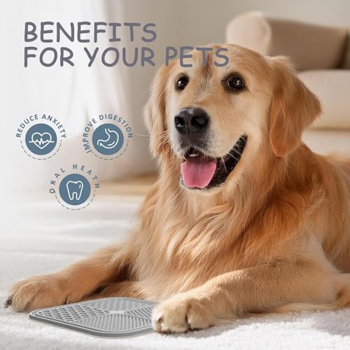 ChefAide 2 Pack Lick Mat for Dogs,Cats,Upgraded 8.5×8.5 inches Licking Mats with Suction Cups,Slow Feeder Licking Pad for Anxiety Relief and Boredom Reducer,Suitable for Dog Training (Khaki+Dark Gray)