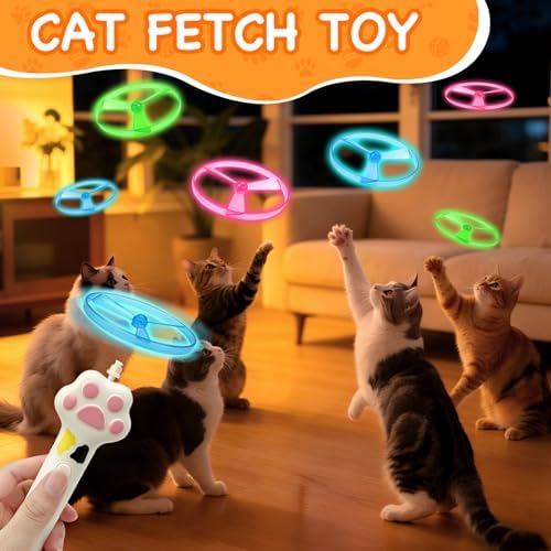 Cat Fetch Toy, Rechargeable Cat Toy Disc Launcher with 6 Flying Discs