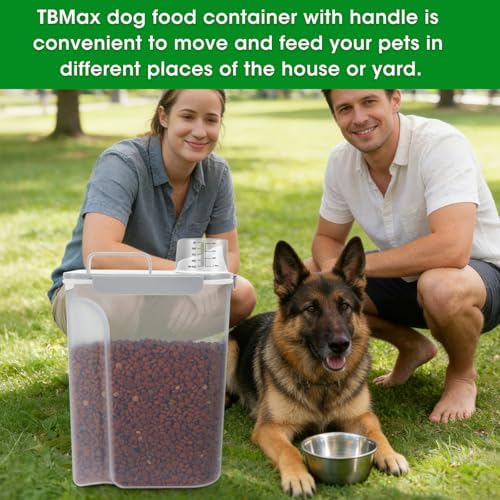 TBMax 10 lbs Cat Dog Food Storage Container, 2026 Upgraded Large Pouring Container for Pet Food Storage, Bird Seed Dispenser, Portable Travel Kibble Holder -Light Gray