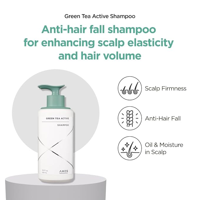 AMOS PROFESSIONAL Green Tea Active Shampoo 2.0 fl.oz + Hair & Scalp Pack 1.3 fl.oz Mini Kit l Anti-Aging for Fine, Thinning Hair | Protects Scalp & Volumizing Hair