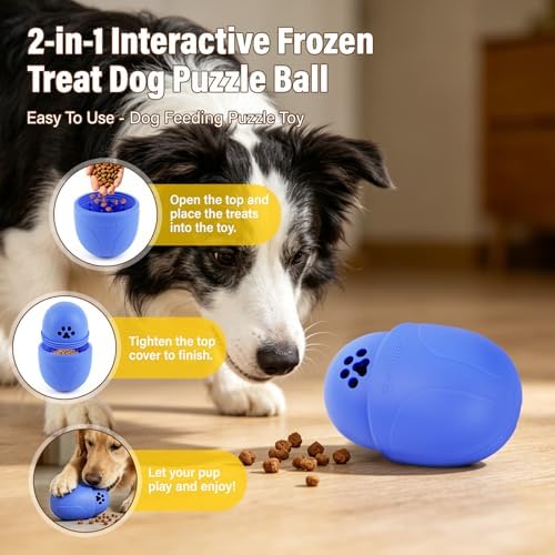 Frozen Treat Dog Toy BPA Free Silicone Dogs Slow Feeder Lick Ball, Blue