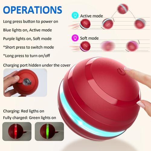 Interactive Dog Balls with Motion Activated, Wicked Ball Squeaky Dog Toy Oxford Bag Keep Dogs Busy (Red Ball)