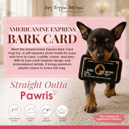 Dog Diggin Designs Americanine Express Bark Plush Dog Toy | Luxury-Inspired Parody Credit Card Dog Toy with Squeaker, Soft Plush Novelty Dog Toy – Don’t Leave Home Without It