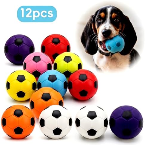 12 Pack 2 Inch Squeaky Dog Soccer Ball Toys, Soft Latex for Small Dogs