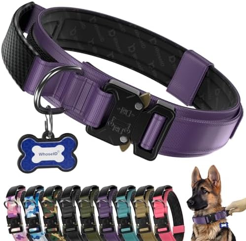Premium Tactical Dog Collar - Adjustable Military Heavy Duty Dog Collar for Medium Large Dogs - Durable Metal Buckle Dog Collar with Leather Control Handle and Soft Comfortable Padding
