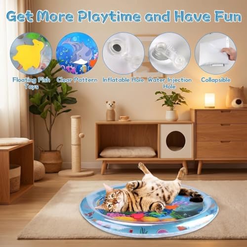 2 Pieces Upgraded Thickened Cat Water Mat,Water Sensory Play Mat with Fish