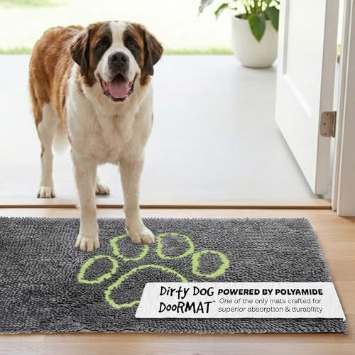 Dog Gone Smart Dirty Dog Doormat - Fast Drying Rug with Super Gripper Backing for Clean Floors - Super Absorbent and Machine Washable Mat for Muddy Paws - Cool Grey | Fast Drying Rug with Super Gripper Backing for Clean Floors - Absorbent Microfiber an...