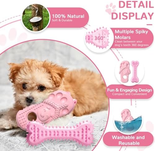 Puppy Chew Toys 6 Pack for Small Dogs, Teething Toys for Puppy Easy Clean Rubber Bone Star Stick Donut Slipper Spiky Ball Set for Small Breed Teething Relief (Dogbed not Included)
