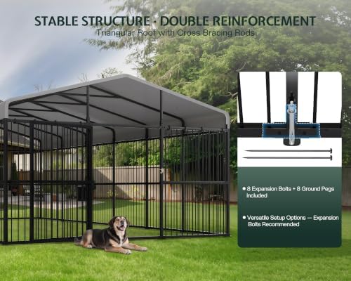 Jocisland 10X16X6.4 FT Outdoor Dog Kennel, 2 Doors, Waterproof Roof