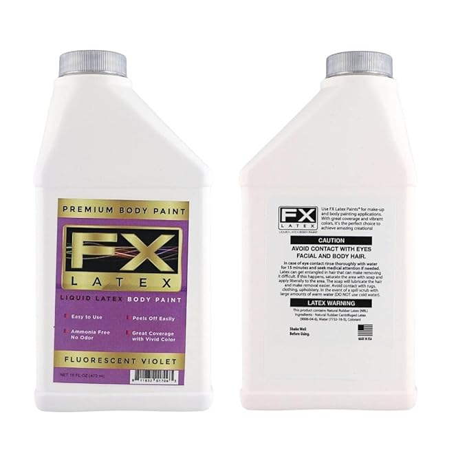 Liquid Latex - Face and Body Paint, Ammonia Free, Easy On and Off, Cosplay Makeup, Create Professional Monster, Zombie Arts 16 Oz (Fluorescent Violet)