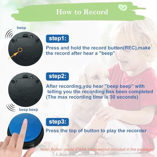 Gelabur Set of 4 Dog Buttons for Communication, Voice Recordable Buttons for Classroom, Dog Training Talking Buttons Starter Set, Pet Easy Speaking Buttons Tools