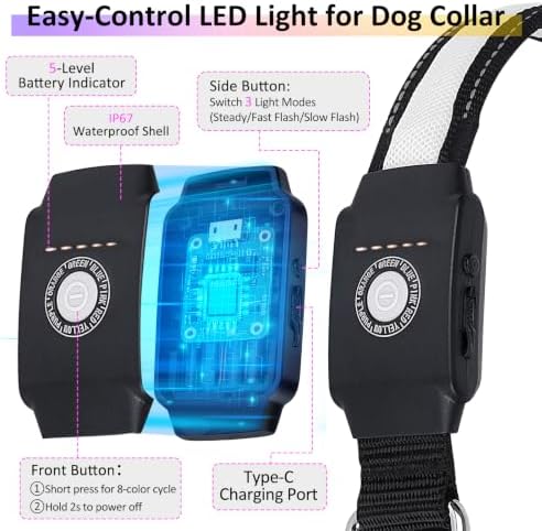 LED Dog Collar Light Up, USB Rechargeable Multicolor Glow Collar for Dogs