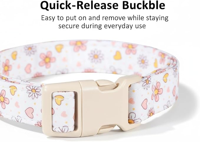 Dog Collar, Floral Dog Collar with Flower Daisy Pattern, Spring Summer Design for Small Medium Dogs, S