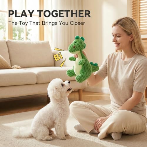 Squeaky Dinosaur Plush Toy for Small Medium Dogs, Textured Chew Toys for Teething Puppies, Fun Interactive Dog Toys for Boredom Relief and Mental Stimulation