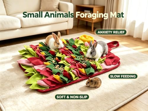 Rabbit Snuffle Mat,Hamsters Foraging Mat for Small Animals Bunny Puzzle Toys Pets Interactive Feeding Mat for Guinea Pigs Hedgehog Chinchilla Puppies (Pink)