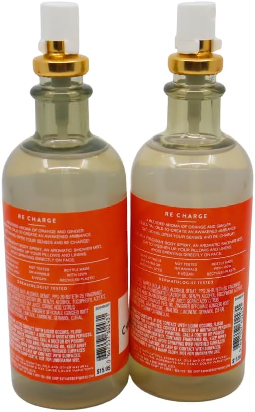 Bath & Body Works Aroma Recharge Orange & Ginger Essential Oil Mist 2-piece Gift Set with a Red Bow for Holiday - 5.3 fl oz Each
