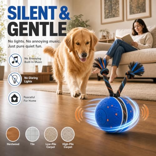 Interactive Smart Dog Ball Toy with Swinging Tail, Durable E-TPU Quiet Automatic Rolling Ball for Dogs to Chase, Self-Moving Dog Ball with Motion Activated, Rechargeable Small Medium Large Dog Toy