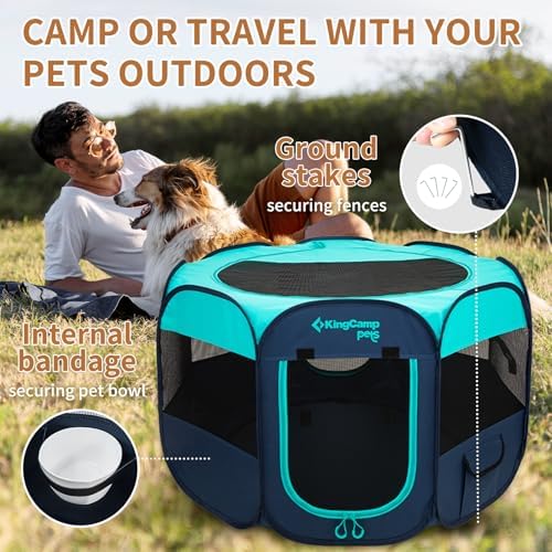 KingCamp Dog Playpen, Portable Foldable Cat Kitten Puppy Tent Crates 29"/36"/50" Pop Up Pet Playpen with Zippered Bottom & Cover for Indoor Outdoor Use (X-Large, Green)