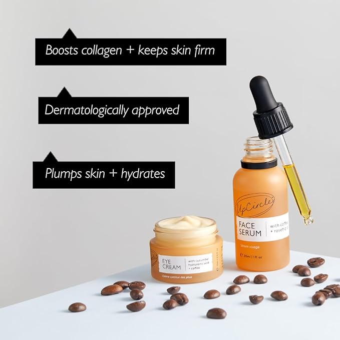 UpCircle Caffeinated Duo – Our Face Serum and Eye Cream Duo – Vitamin C, Hyaluronic Acid + Coffee Oil – Evens Skin Tone, Reduces Puffiness + Dark Circles – Vegan