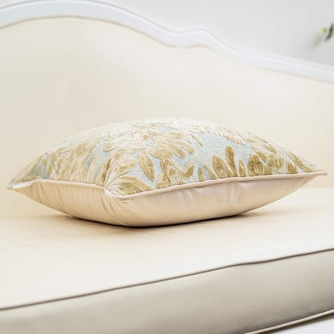 Alerfa 18 x 18 Inch Beige Square Maple Leaf Pillow Embroidery Cut Velvet Cushion Case Luxury Modern Lumbar Throw Pillow Cover Decorative Pillow for Couch Sofa Living Room Bedroom Car