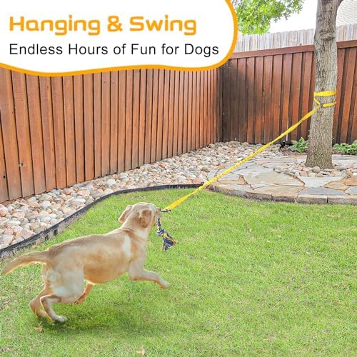 XiaZ Tug of War Dog Toy, Interactive Dogs Toy Bungee Hanging Tether with 2 Chew Rope Toys, Heavy Duty Puppy Outdoor Activity Aggressive Chewers Best Small to Large Boredom Exercise and Play (Yellow)