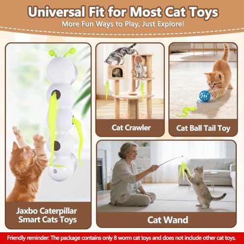 Caterpillar Smart Cats Toys, Interactive Cat Feather Toy with Motion Sensor, Whirlie Cat Toy for Hunting, Reduce Boredom, USB Rechargeable, No Drilling Required, Mount on Window (Refills)