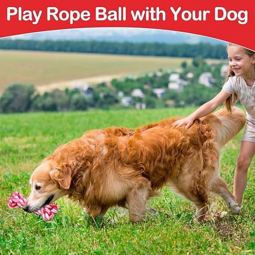 18 Pcs Dog Rope Toys Set Interactive Chew Balls Toys for Aggressive Chewers Large Medium Small Dogs Pet Puppy Teeth Cleaning Fun Training Birthday Gifts Pink