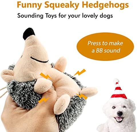 CPYOSN Dog Squeaky Toys, Durable Stuffed Crinkle Plush Dog Chew Toys for Puppy Teething, Interactive Dog Toys for Small, Medium and Large Dogs (Grey+Yellow, Hedgehogs)