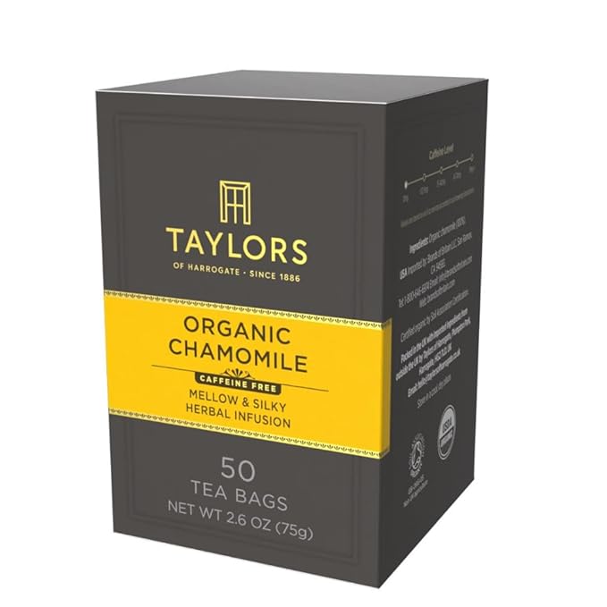 Taylors of Harrogate Organic Chamomile, Herbal Tea, Pillow Bags, 50 Count (Pack of 1), Mellow, Silky & Soft, Caffeine-Free, Enjoy Hot or Iced, 50 Teabags