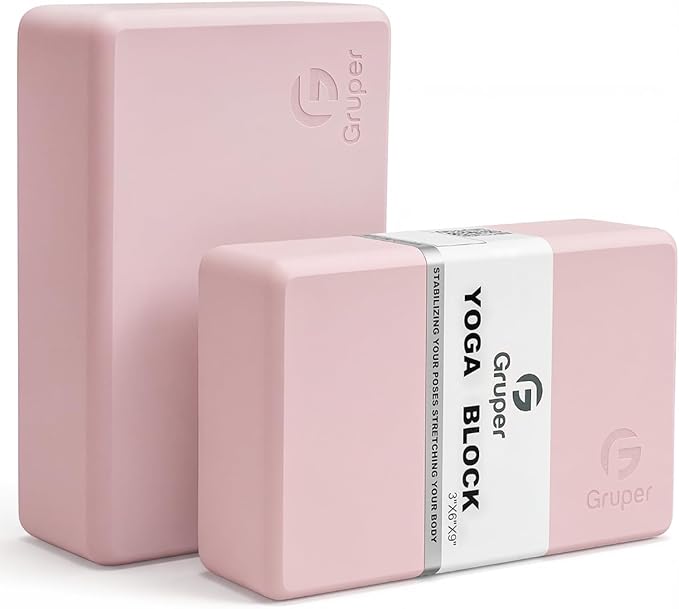 Gruper Yoga Blocks 2 Pack, 9"x6"x3" Exercise Blocks High-Density EVA Foam Blocks with Soft Non-Slip Surface, Lightweight Yoga Props for Yoga Pilates Meditation & Stretching
