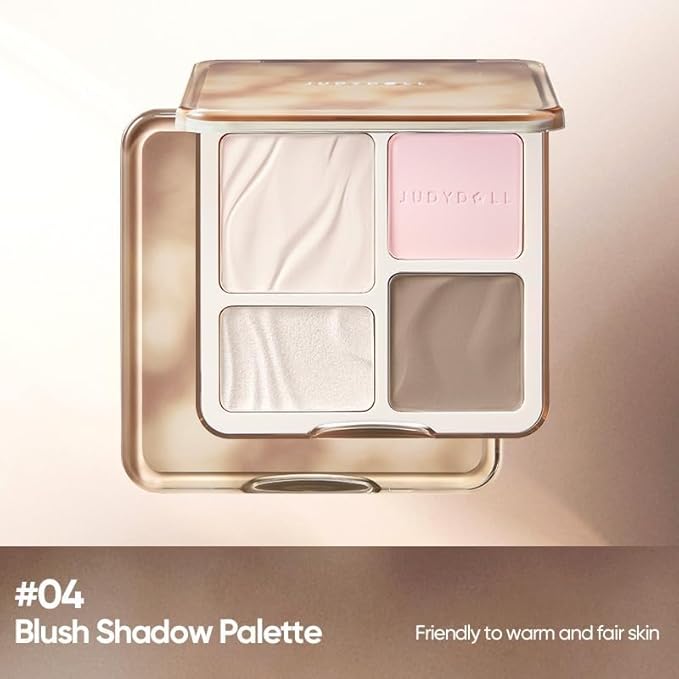 JUDYDOLL Highlight & Contour Palette, All-in-One Matte Highlighter Contour Compact, Natual Finish, Ultra-fine Powder, Blendable Face Makeup for All Skin Tones (New Version 04 Blush Shadow Palette)