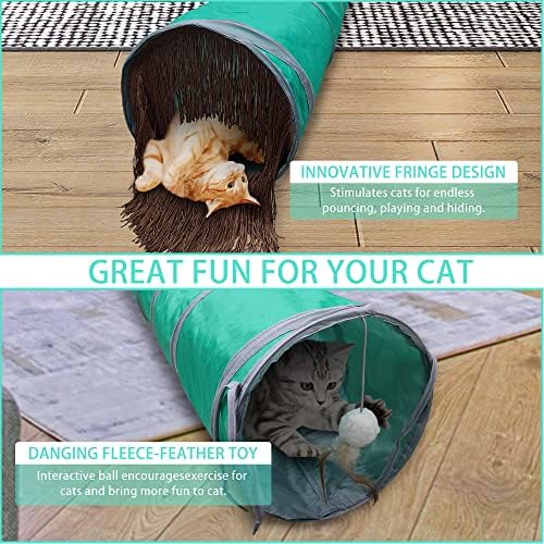 Petest Cat Tunnel for Indoor Cat Collapsible Cat Play Tube with Play Ball and Fringe, Interactive Pet Crinkle Tunnel for Kittens, Length 47 inch, Diameter 9.7 inch