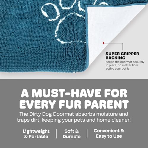 Dog Gone Smart Dirty Dog Doormat Runner - Pacific Blue, 60 x 30 Inches | Fast Drying Rug with Super Gripper Backing for Clean Floors - Absorbent Microfiber and Machine Washable Mat for Muddy Paws