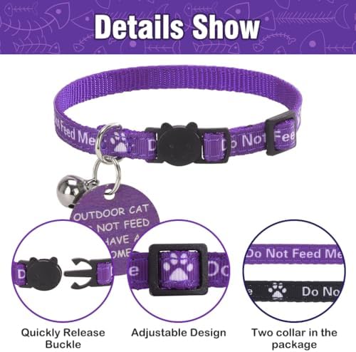 KOOLTAIL Cat Collar with Bell,2 Pack Do Not Feed Cat Collars with Warning Board Hanging Do Not Feed Me,Cute Lightweight Adjustable Breakaway Kitten Collar with Safety Buckle