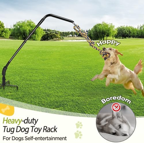 AugFir Tether Outdoor Dog Rope Toy with Strengthen Spring Pole, 3 Kinds Dog Tug of War Toys for Self Play and Interactive in Park, Yard, Lawn Rope, Suitable for Large Medium Small Dogs (Black)