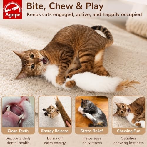 Agape Long Rabbit Fur Cat Toys, 3-Pack with Catnip & Silvervine Gall Fruit