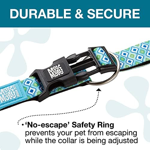 Max & Molly Urban Pets Smart ID Dog Collar - Soft Neoprene, Waterproof, Machine Washable, Power Buckle, Gotcha! QR Tag & Custom App Profile, Retro Blue L