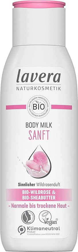 lavera Body Lotion Gentle - Body Milk with wild rose & shea butter - body milk for normal to dry skin - PETA certified - biodegradable - vegan - natural cosmetics - 6.76 fl.oz.