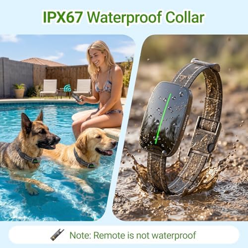 Dog Electric Collar with Remote, IP67 Waterproof Shock Collar for Dogs, 3300FT Range, 4 Training Modes Strong Shock, LED Light, Adjustable Collar