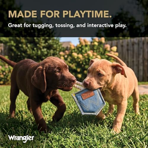 Wrangler Denim Pocket Rope Toy for Dogs, Light Wash Dog Rope Toy