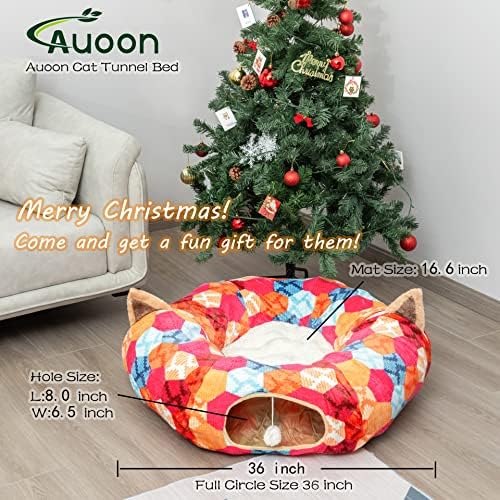 AUOON Cat Donut Tunnel with Bed for Kitten Puppy Rabbit Ferret, Orange