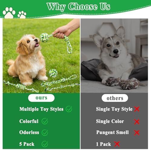 ASOCEA 5 Pack Cotton Rope Toys for Puppy Teething Small Dogs Green