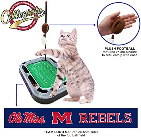 Cat Scratching Toy NCAA Louisville Cardinals Football Field Cat Scratcher Toy + Interactive Cat Ball Bell in Tracks. 5-in-1 CAT Toy: Cat Wand Poll + Catnip Filled Plush Football & Feathers