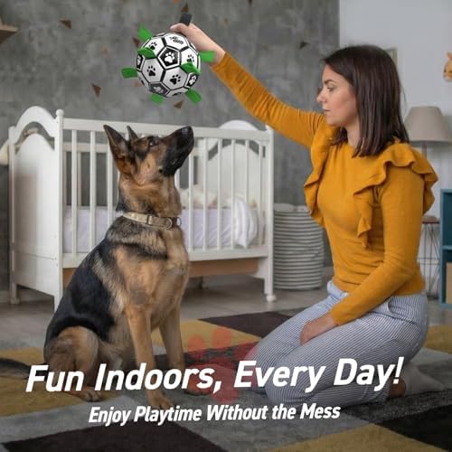 QDAN Large Dog Toys, Soccer Ball for Dogs with Straps, 9 Inch Big Dog Ball | Training Soccer Balls for >90 lbs Dogs, Giant Herding Ball for Dogs, Interactive Water Pool Toys for Tug Chase, Dog Birthday