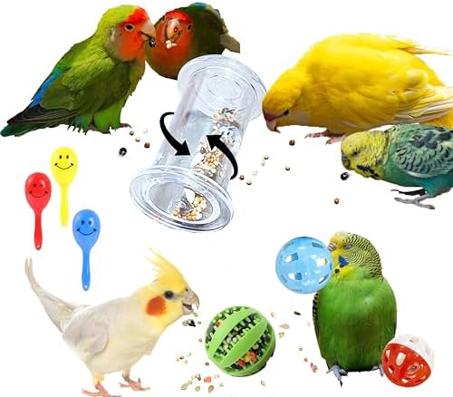 Bird Foraging Toys with Feeder Ball, Durable Plastic Parrot Training Puzzle & Interactive Treat Dispenser for Cockatiels, Conures, Parakeets, Budgies(Pack 3)