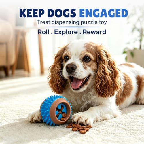 Dog Treat Ball, Treat Dispensing Puzzle Toys for Small & Medium Dogs, Blue