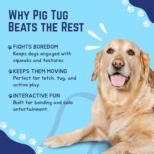 Happy Tails 12" Pig Tug Dog Toy for Medium to Large Dogs - Interactive Squeaky Toy with Reinforced Stitching, Safe and Durable Polyester Material, Ideal for Chewing, Tugging, and Playtime Fun